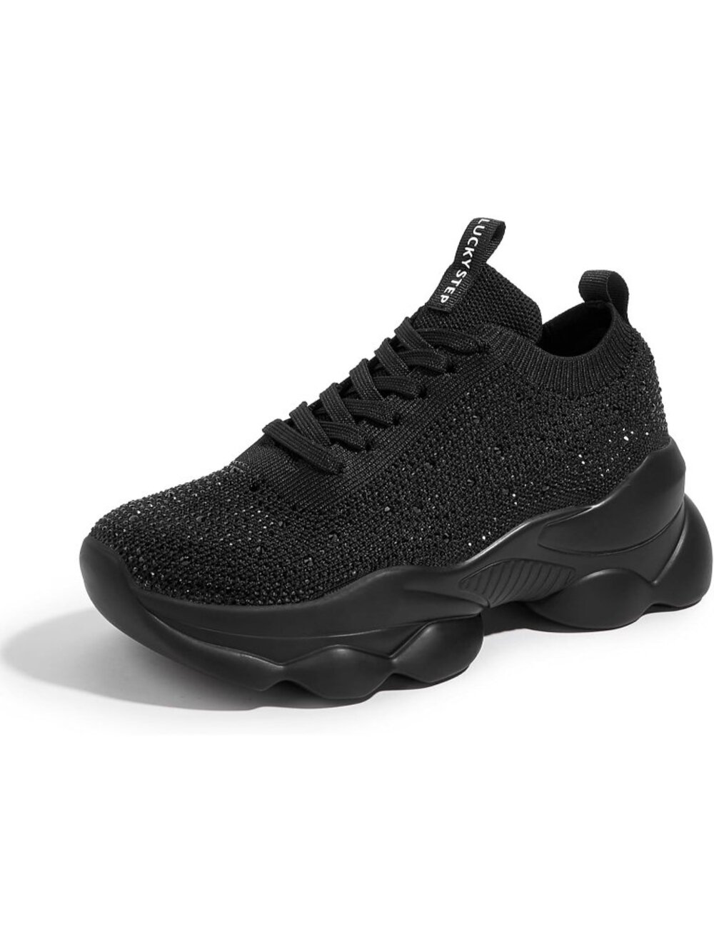 Women's Black Mesh Rhinestone Chunky Sparkly Bling Glitter Walking Sneakers Shoe